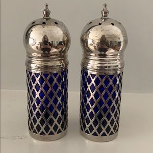 Silverplate cobalt glass salt & pepper shakers